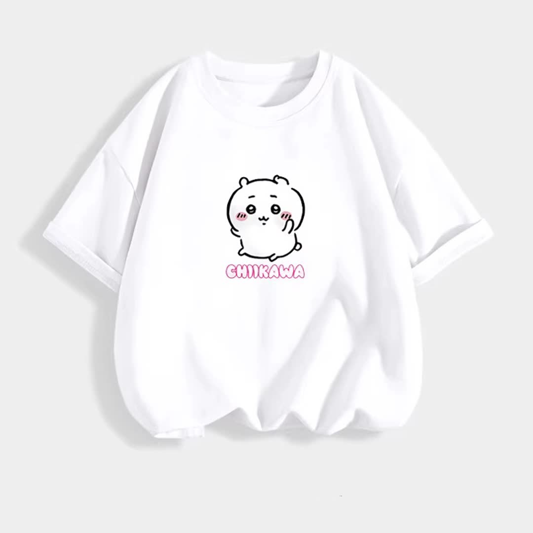 Kaos Anak-Anak manis kartun Hitsugaya ayka wo jepang Chiikawa Anak laki-laki gadis Lengan pendek hitam dan putih Fashion T-SHIRT