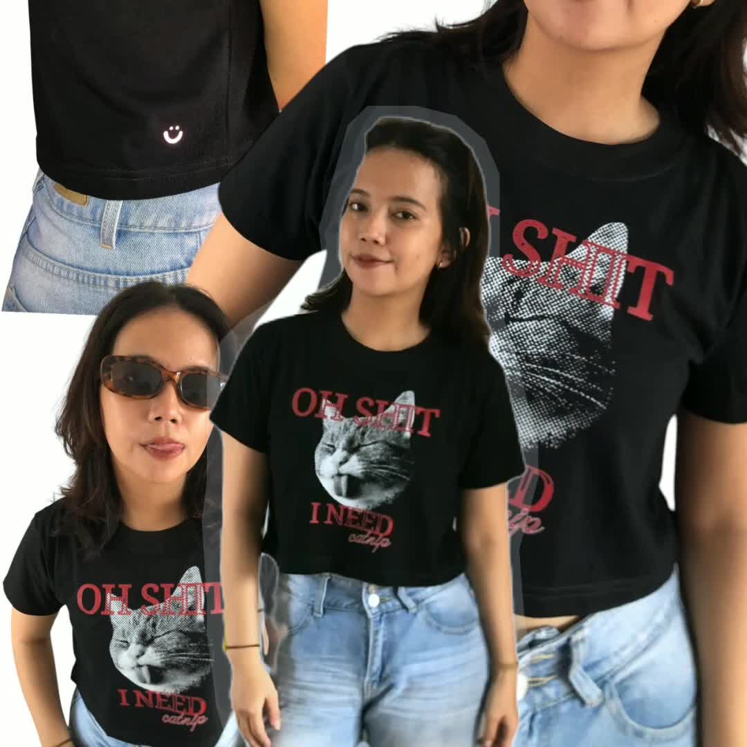 Oh Shit Catnip Crop Tee | Main Oods | Crop Top | Kaos Skena Kaos Hitam bintang y2k