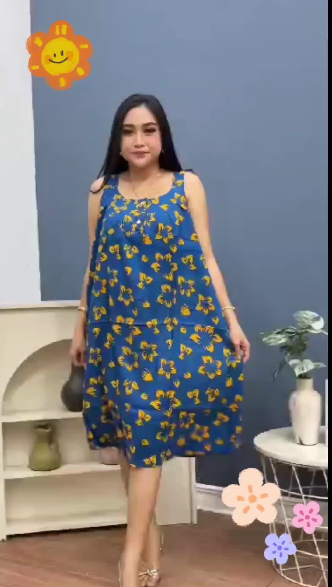 Yukensi Wanita Rayon Premium Kancing Depan Baju Tidur Rumah Busui Size 130cm Panjang 100cm Daster Dress Kain Motif Kekinian Nyaman Bumil Busui