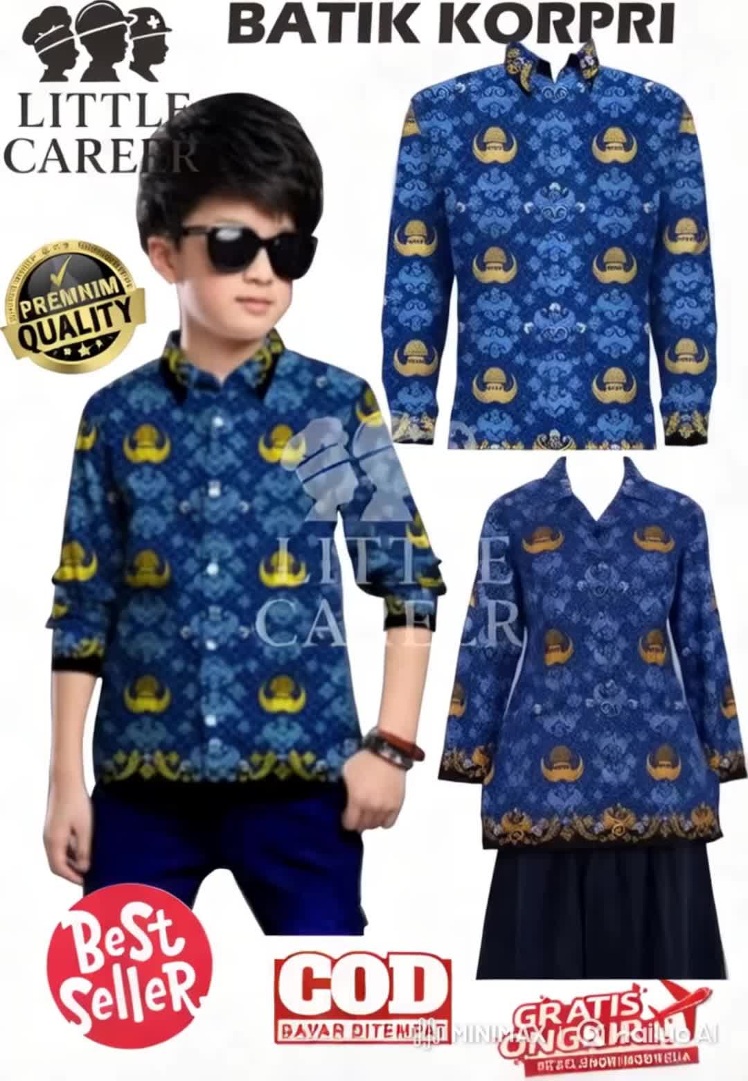 Seragam anak CEWE COWO korpri/kostum korpri anak plus celana 1 set motip kecil