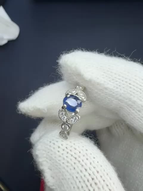 Blue safir alam cincin perak