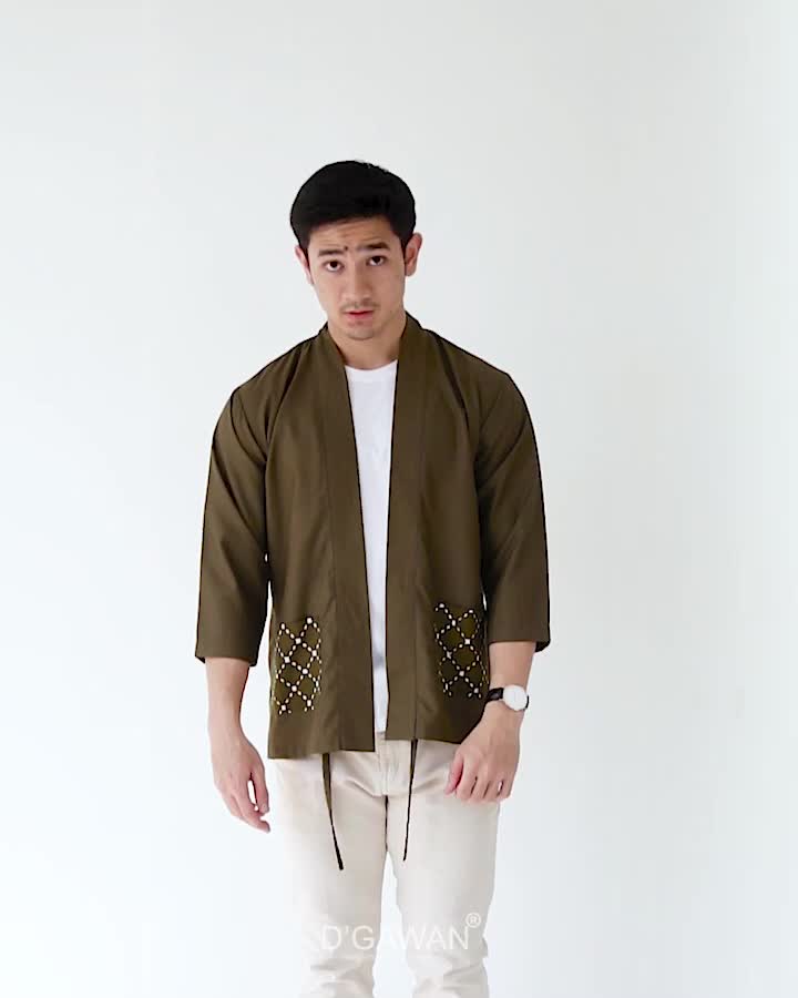 D'GAWAN Outer Batik Pria  Hako Kimono army baju Motif Panjang Katun Tebal Bisa Cod