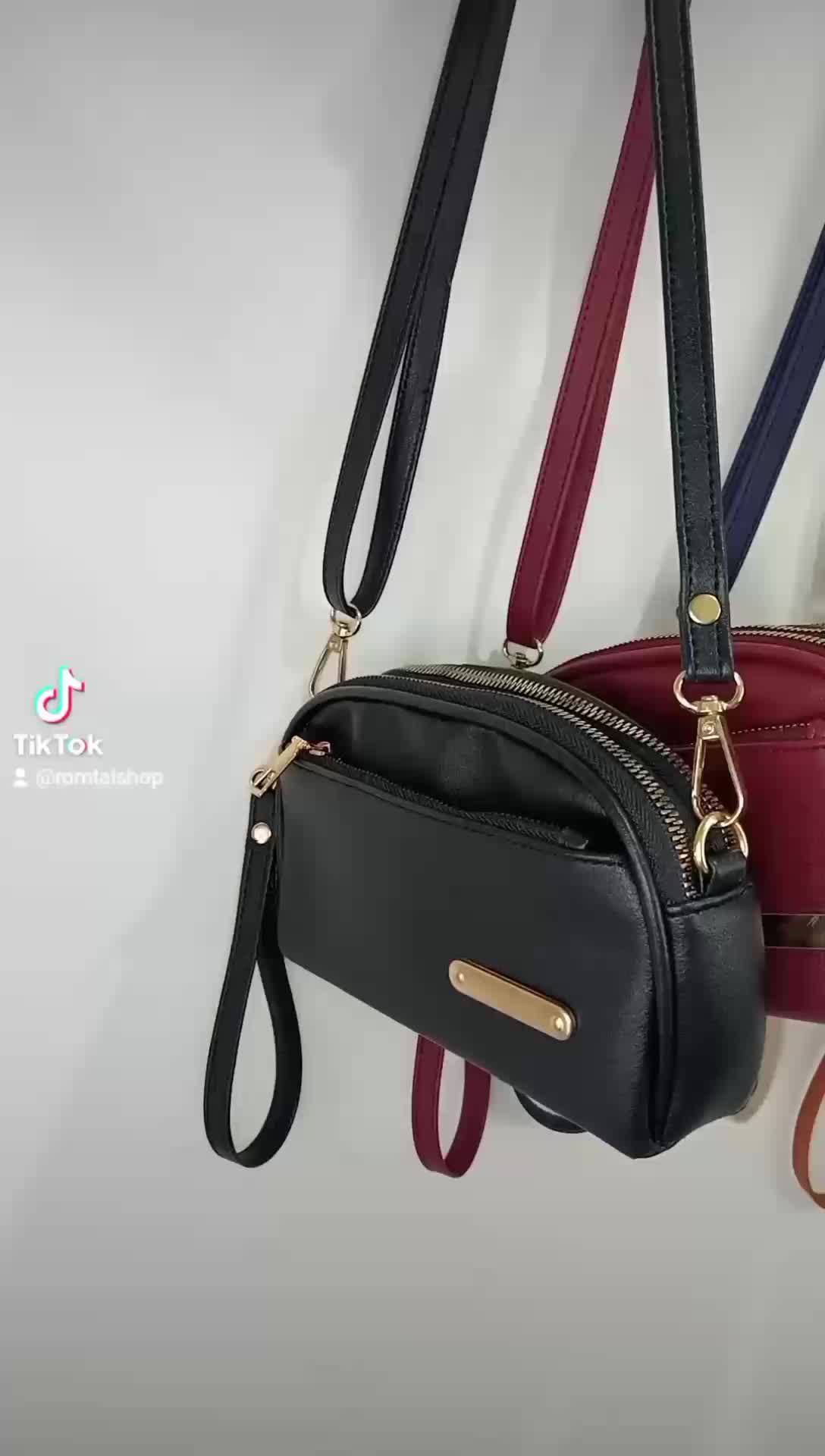 Tas wanita 3ruang dengan model mini Slingbag bahan waterproof Selempang Hitam