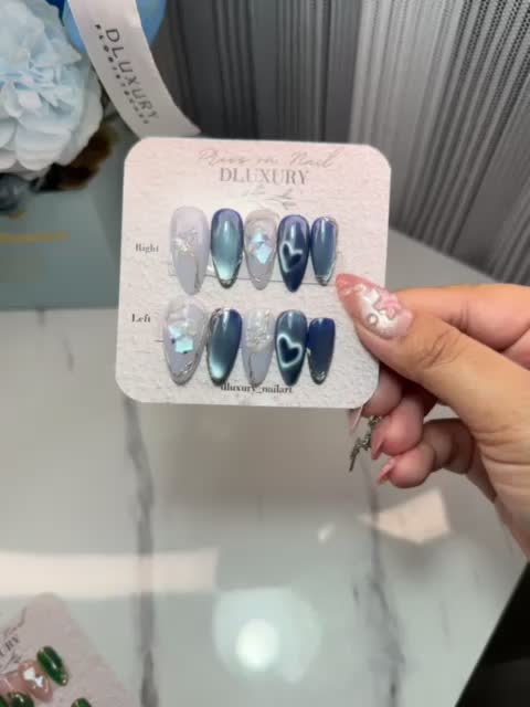 Press on nail Blue luxuries love cateyes ~maroon,softpink,purple,Blue