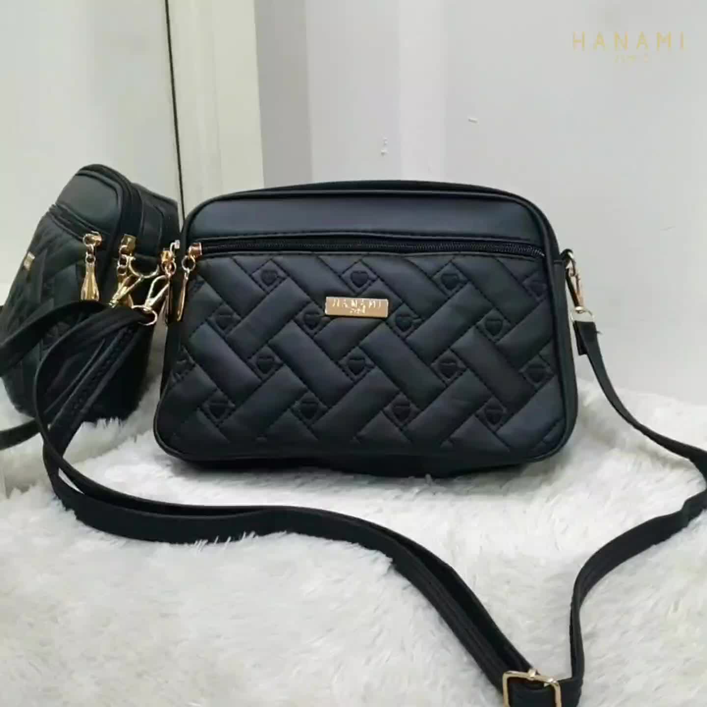 HANAMI Tas Selempang Wanita Cantik Kulit Shane Hitam Kulit Slingbag Branded Terbaru Premium TA1026B5