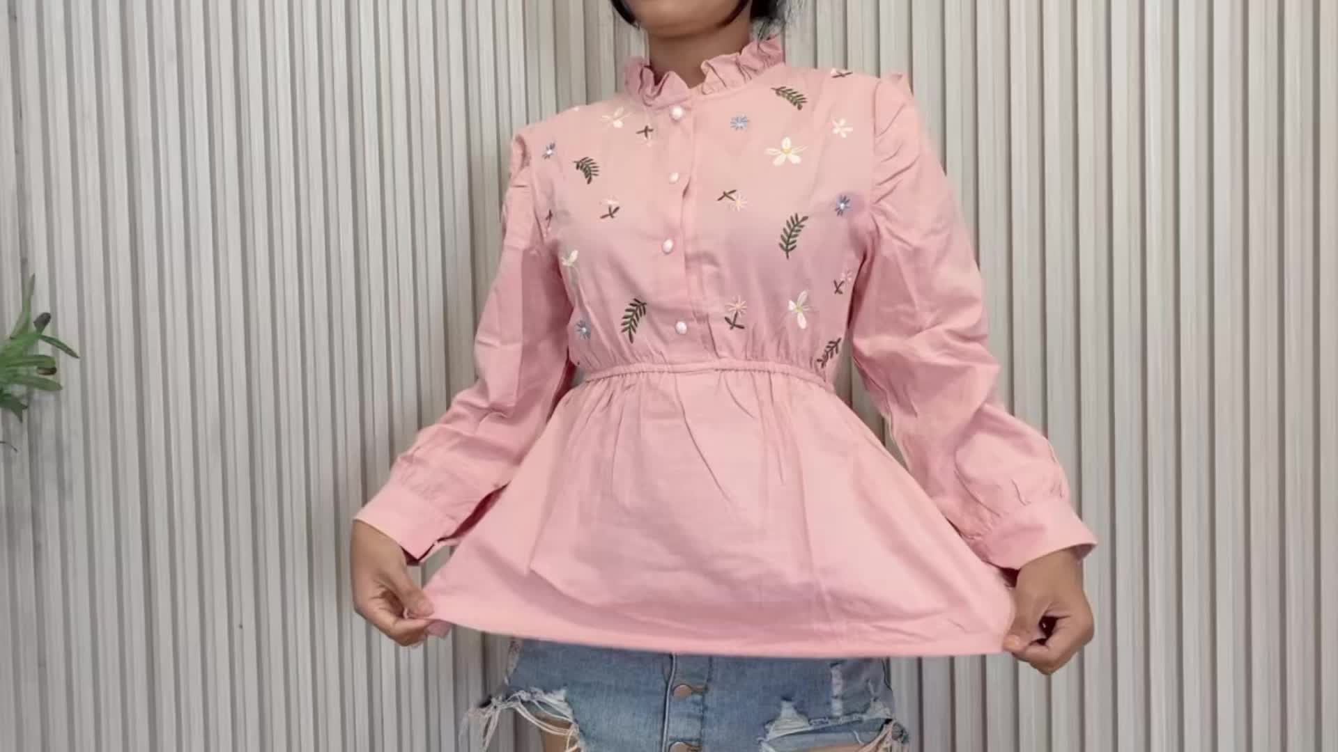 MAMAMARA - Daisy Top Atasan Kemeja Blouse Wanita Linen Bordir Korean Style High Quality Panjang Tangan