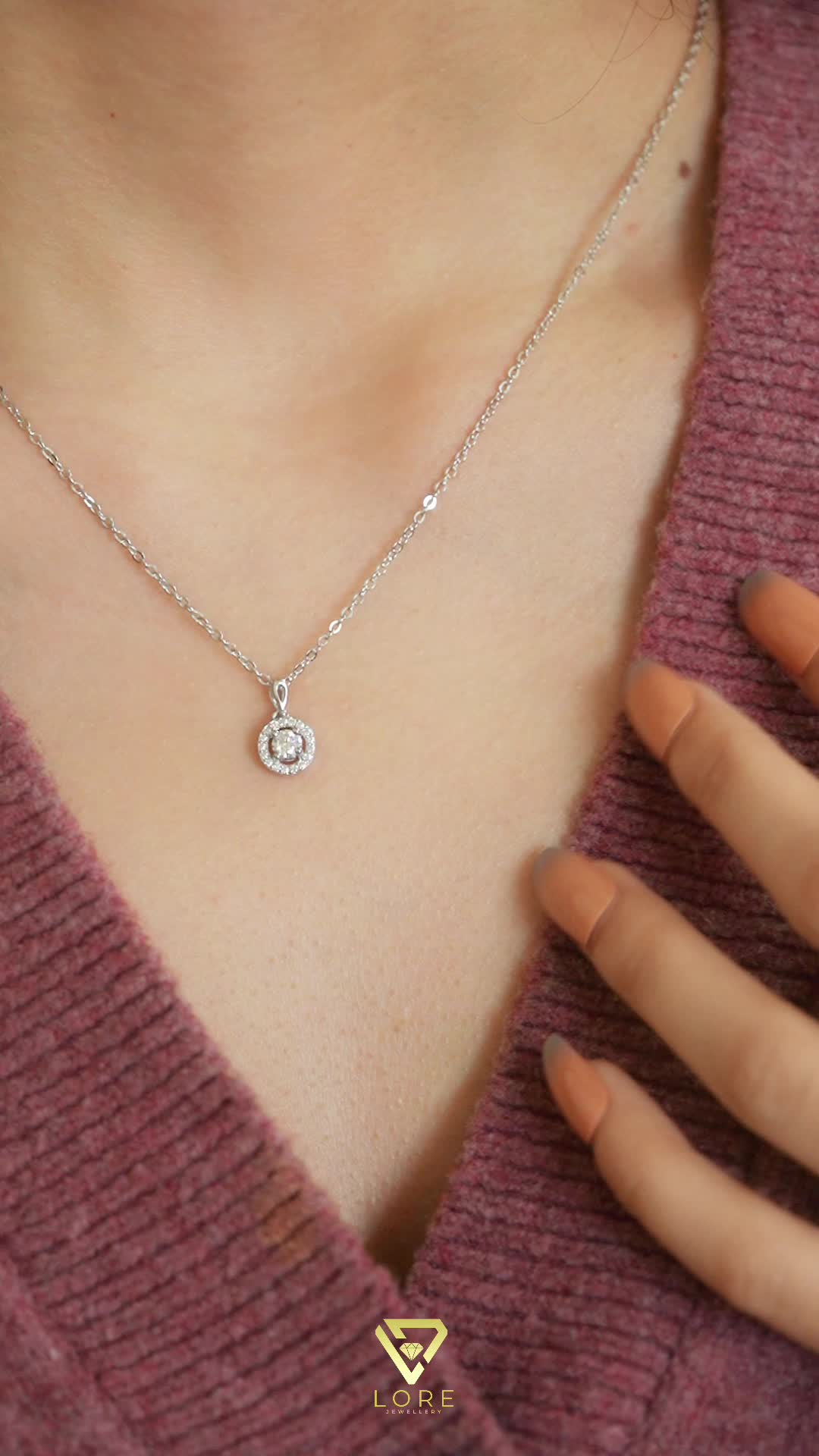 Lore Jewellery - Kalung Moissanite Lapis Emas Putih 18K - Clear Round Moissanite Necklace 0.38 CT / 0.59 CT