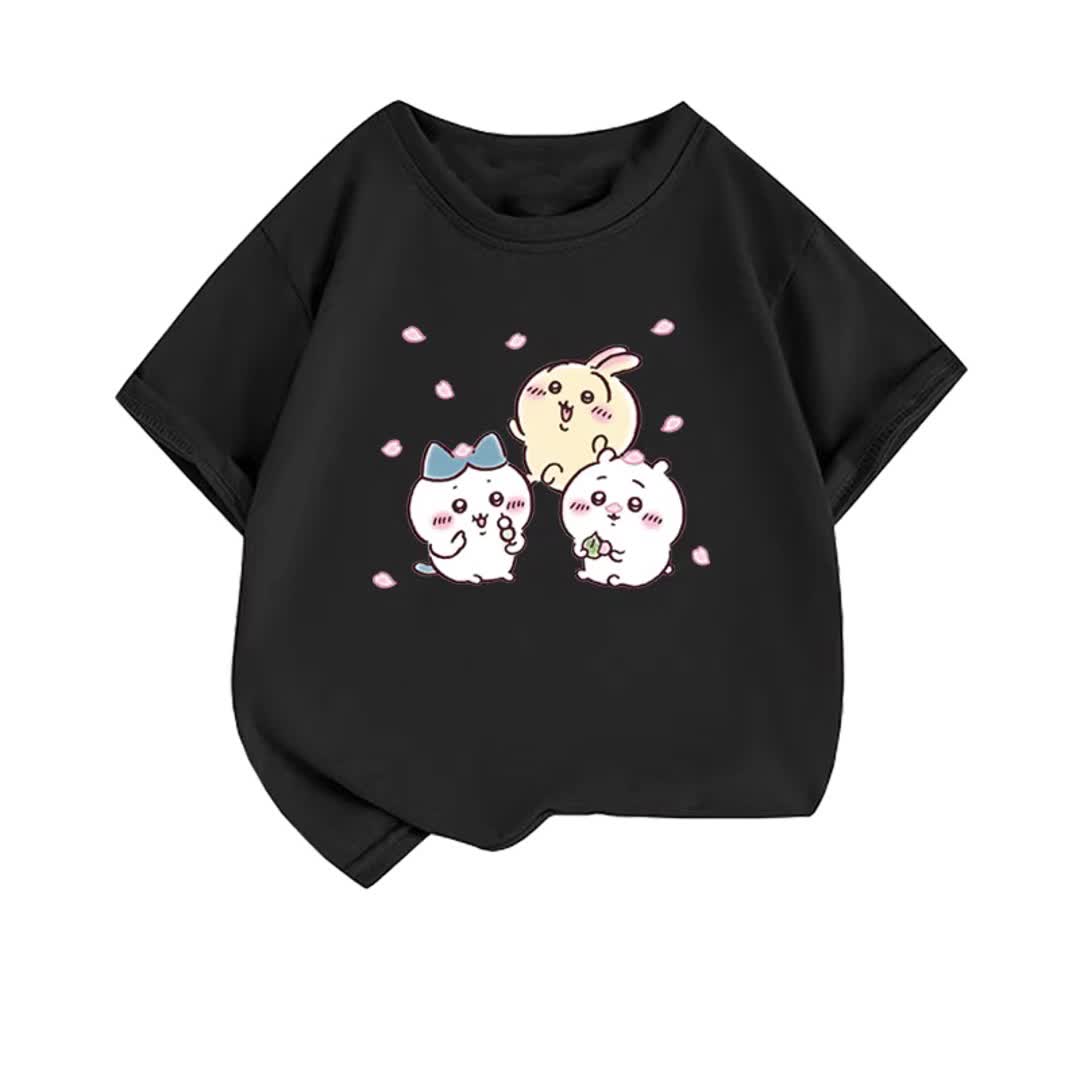 Tiga kartun anak-anak, kaus katun, bulat bulat pria dan wanita, lengan pendek Kaos Fashion