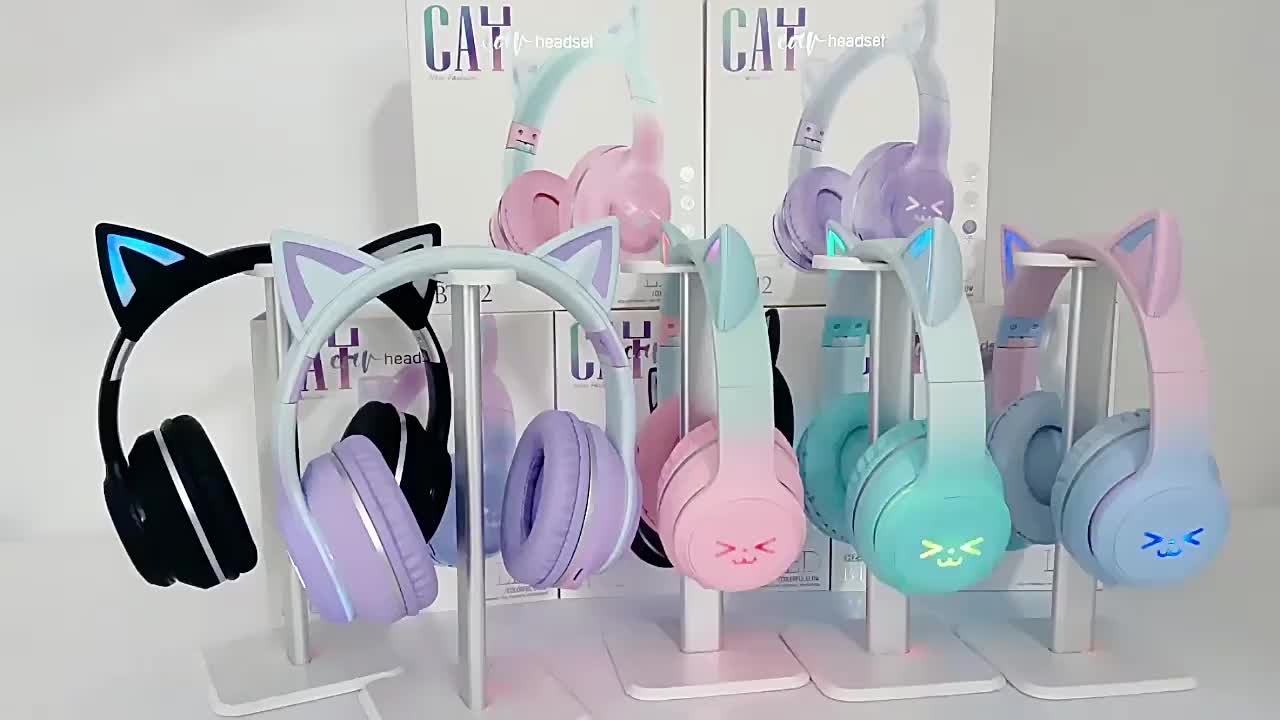 Headphone RGB Headset Hadiah Anak Perempuan Kucing Lucu dengan Mikrofon Headset Gaming Musik Stereo electric cat ears