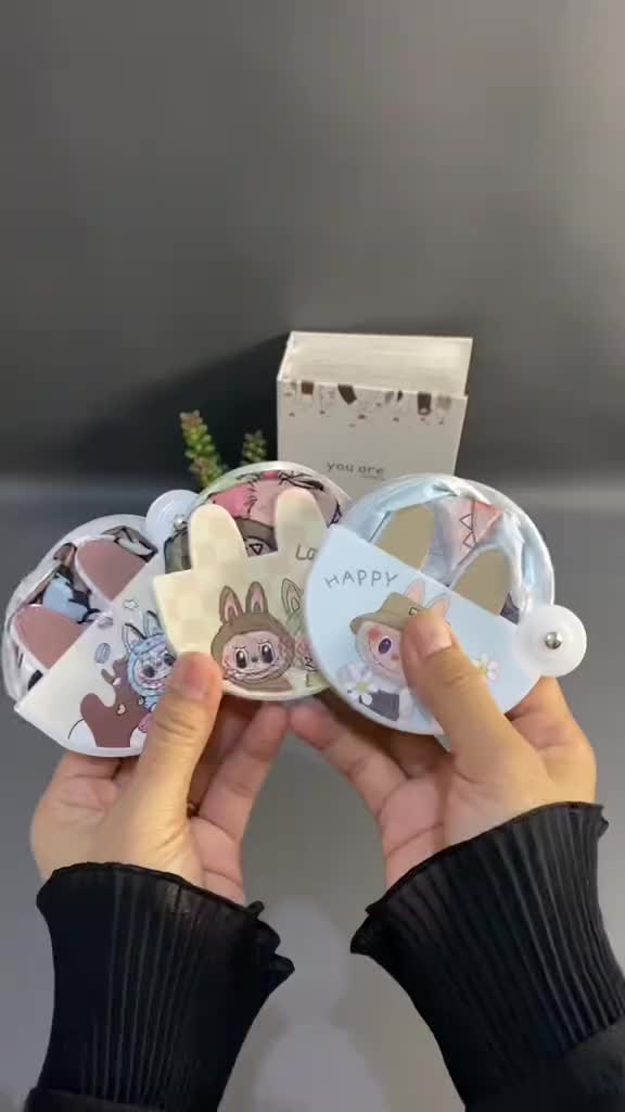 HM49 Kipas Tangan Ajaib Kipas Tangan Bulat Motif Cartoon Lucu Kipas Tangan Lipat Mini Motif Kartun Lucu Kipas Kain Portable