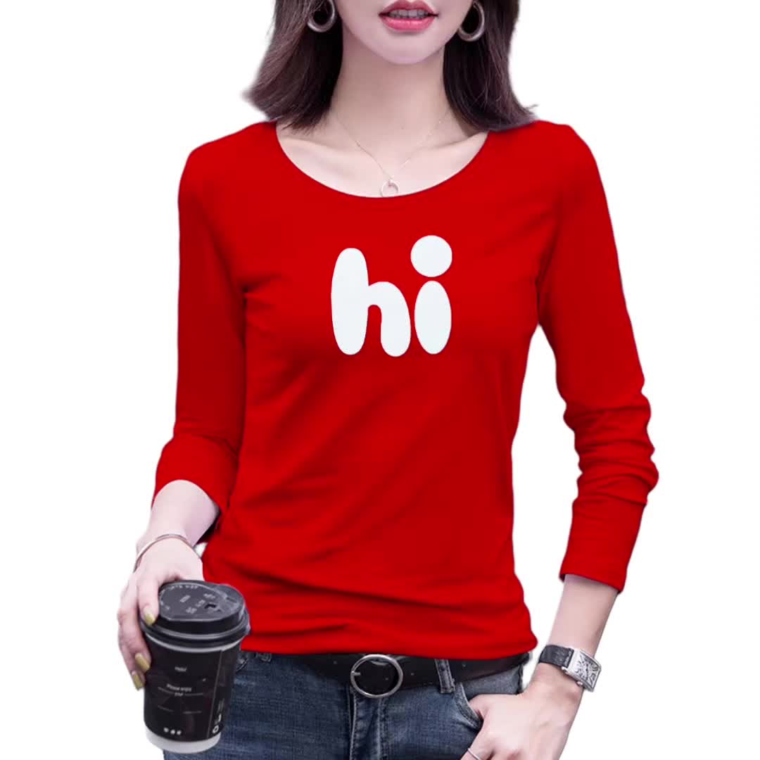Kaos Atasan Wanita Baju Oblong Lengan Panjang - Motif HI Casual Cewek / Spandex Stretch Simple