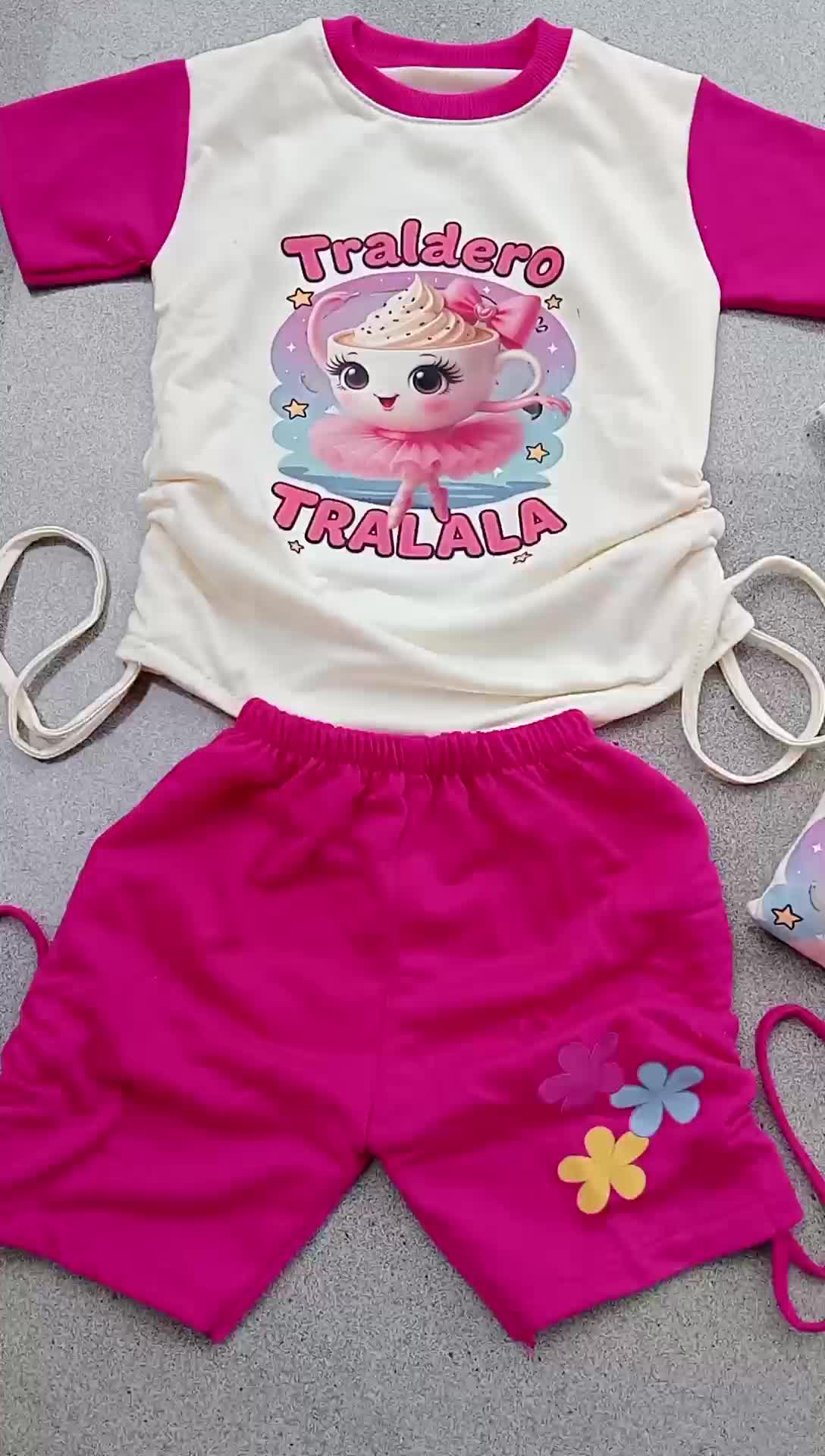 Onetset Kerakter Lucu -  Pakaian Anak Perempuan Lengan Pendek  Celana Pendek serut Motip Karakter Animali Ballerina Cappuccina &  Traldero Tralala Fashion Baju setelan cewek
