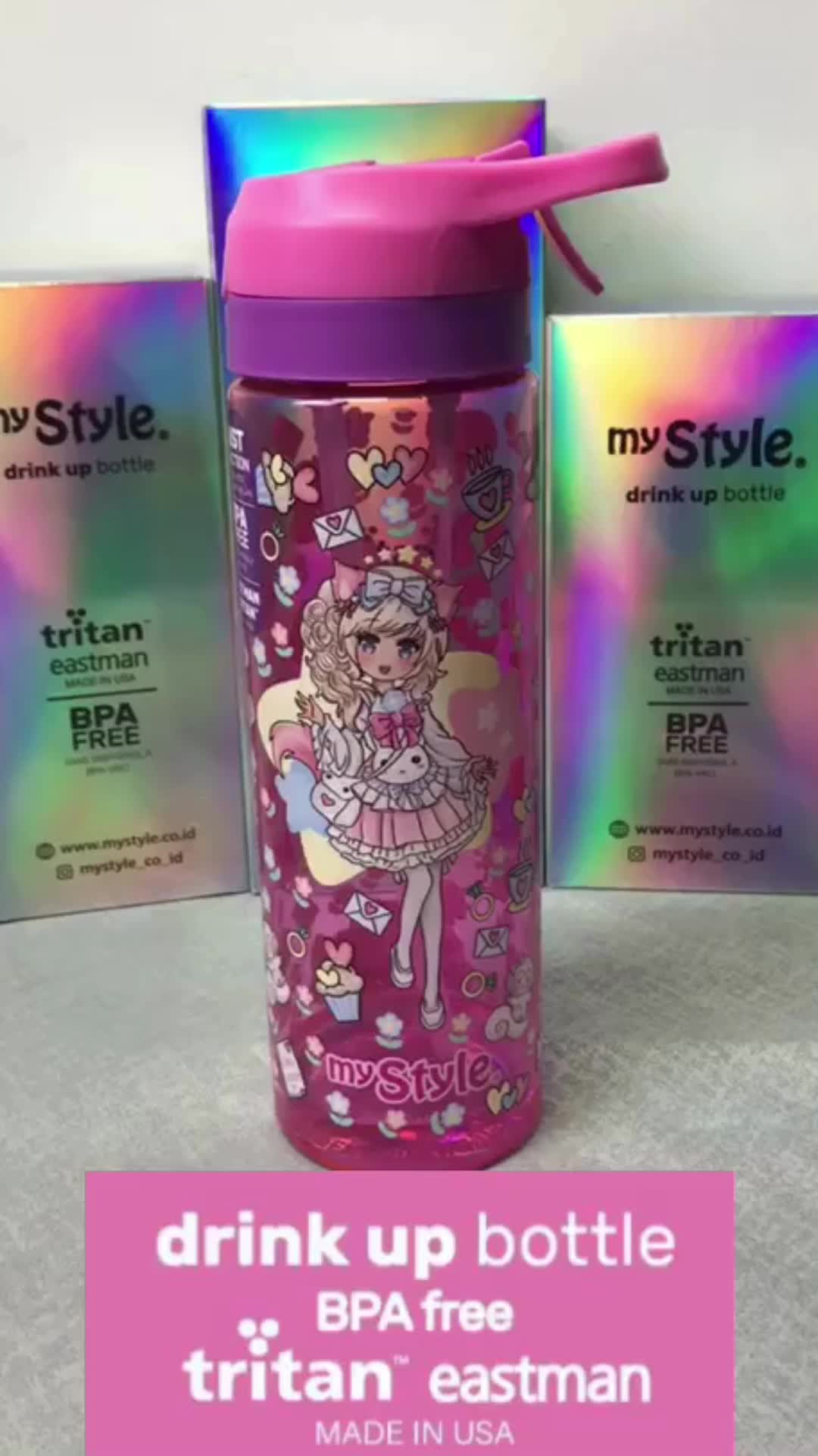 My Style TM 1175 Chibi Series Mist Spray & Spout Drink TRITAN Bottle 750ml for Girls - Botol Minum Sedotan dan Semprotan Anak Perempuan