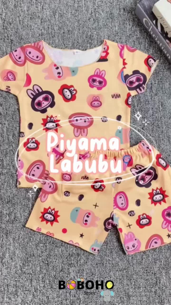 BOBOHO - Baju Labubu Anak Perempuan / Setelan Labubu Anak Perempuan Lokal / Set Celana Pendek dan Lengan Pendek / Baju Santai Anak Fashion