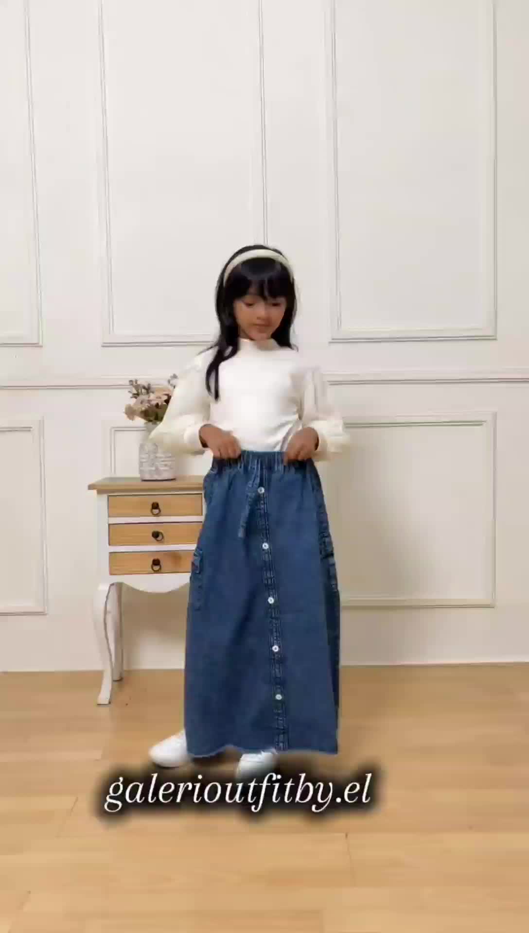 Rok Cargo Anak Perempuan Usia 3-10 Tahun Model Cargo Terbaru- Celana Kulot Cargo-  Kekinian bahan Jeans premium quality - Fashion Premium Import Usia 3-10 tahun Rok Panjang Bordir Motif Asli
