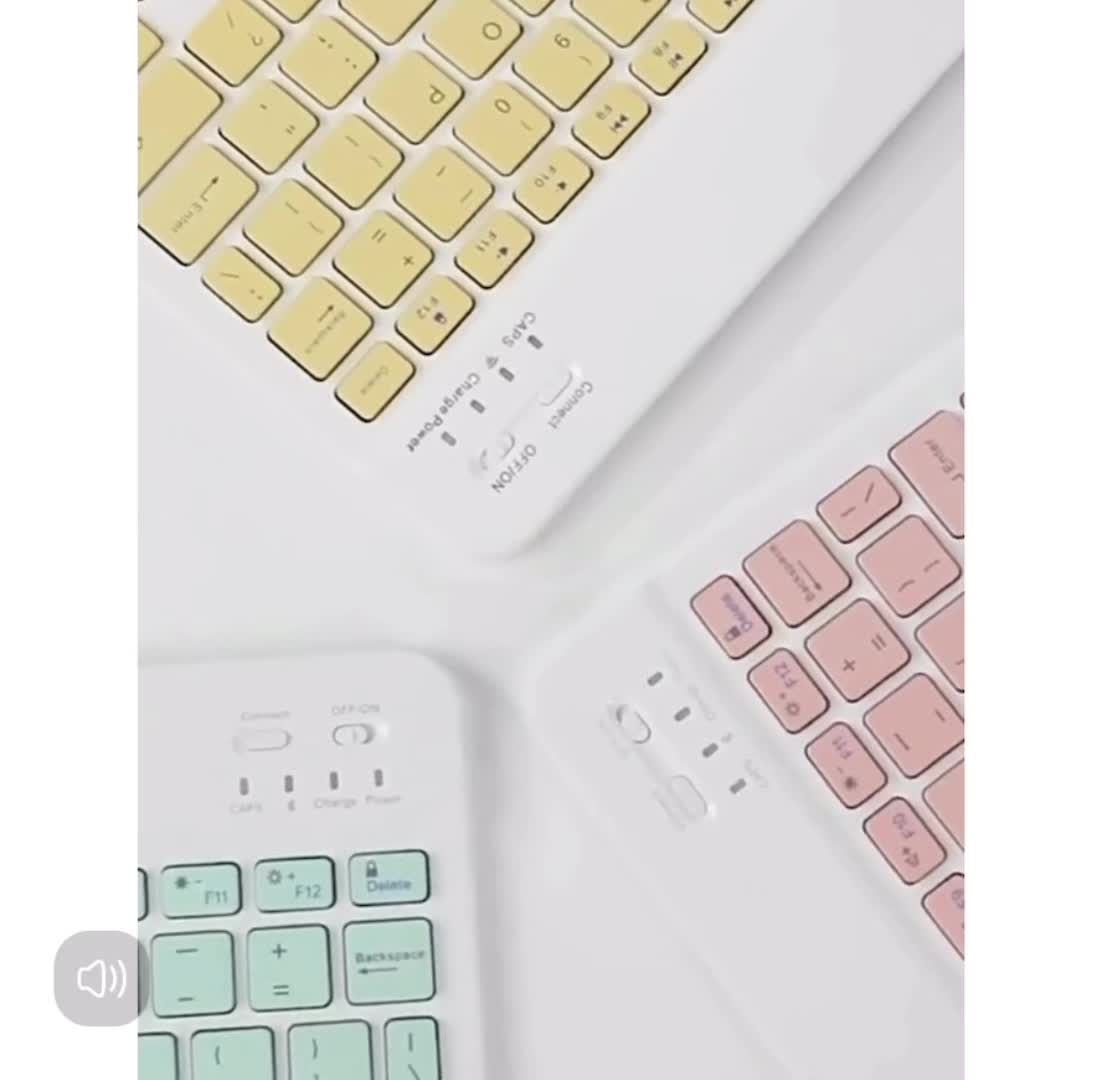 Set Keyboard Bluetooth Nirkabel 3 In 1 + Mouse, Set Nirkabel Ringan Portabel Kantor Diam Ramping Tipis Mini Keyboard Bluetooth untuk iPad Laptop Samsung Xiaomi iPhone Warna-warni Macaron Baterai Komputer nirkabel Komputer Button