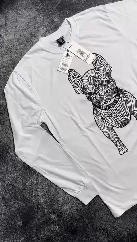 Baju Kaos Distro Pria Lengan Panjang Motif 3D Print Grafis Bulldog Full Tag Lable T-shirt Long Sleeve Pria Wanita Terlaris Gambar LIFEWORK Radog Size M L XL Unik Keren Nyaman