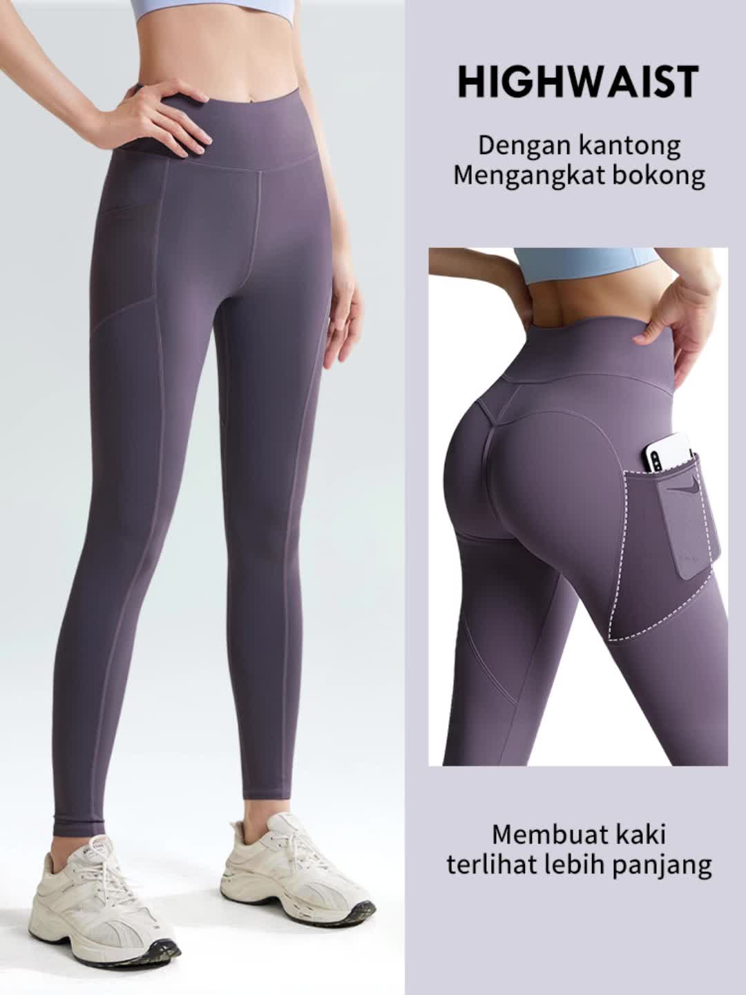 Celana Olahraga Wanita Legging Kantong Polos YF008