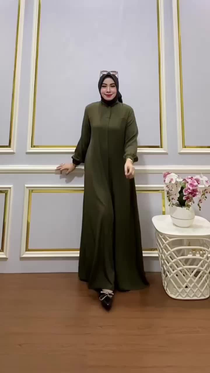 Chandra - Gamis Elsira Shakila Premium Dress Wanita Muslimah Basic Panjang Syari Dewasa Full Katun Simple Mewah Elegan Nyaman Busui Friendly dengan Kantong Tali Pinggang Samping Resleting Depan Lengan Karet Hitam
