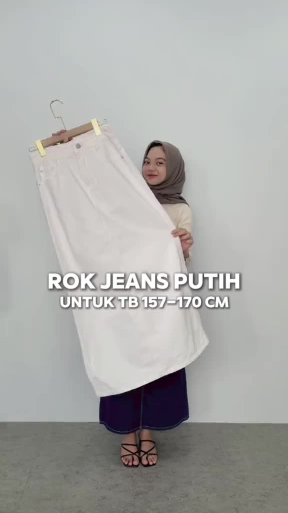 Onetta - OLIVIA (White) - Skirt Jeans Panjang Basic High Waist Wanita Hijab Friendly Rok Kerja