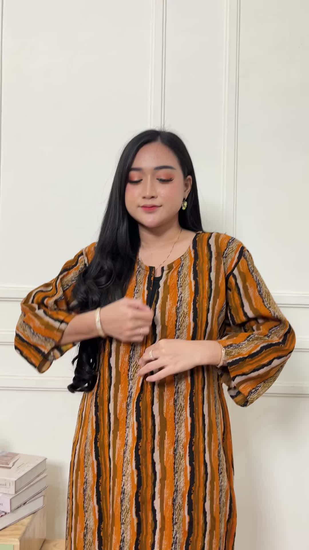 Daster Gamis Tangan 3/4 Ld 110 Busui Friendly Bahan Rayon Premium Model Dress Panjang Wanita Muslim Motif Salur Nyaman