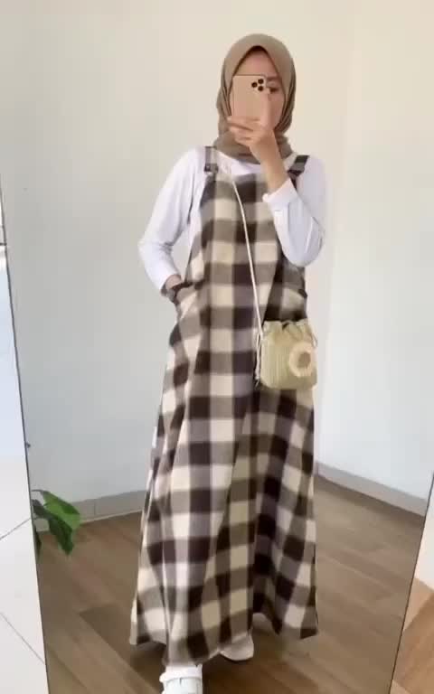 Fanya Overall Jumpsuit Wanita Terbaru Flanel import Panjang Kasual Dress Muslim // Zeyn Overall Flanel