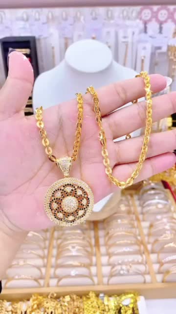 Benika Accesories - Kalung Nori Hijab 60cm Mewah Liontin Full Permata Kombinasi Mata Hitam Anti Karat & Alergi - Rekomendasi Accesories Ramadhan Ektra Seru - Perhiasan Kulit Premium Qualily