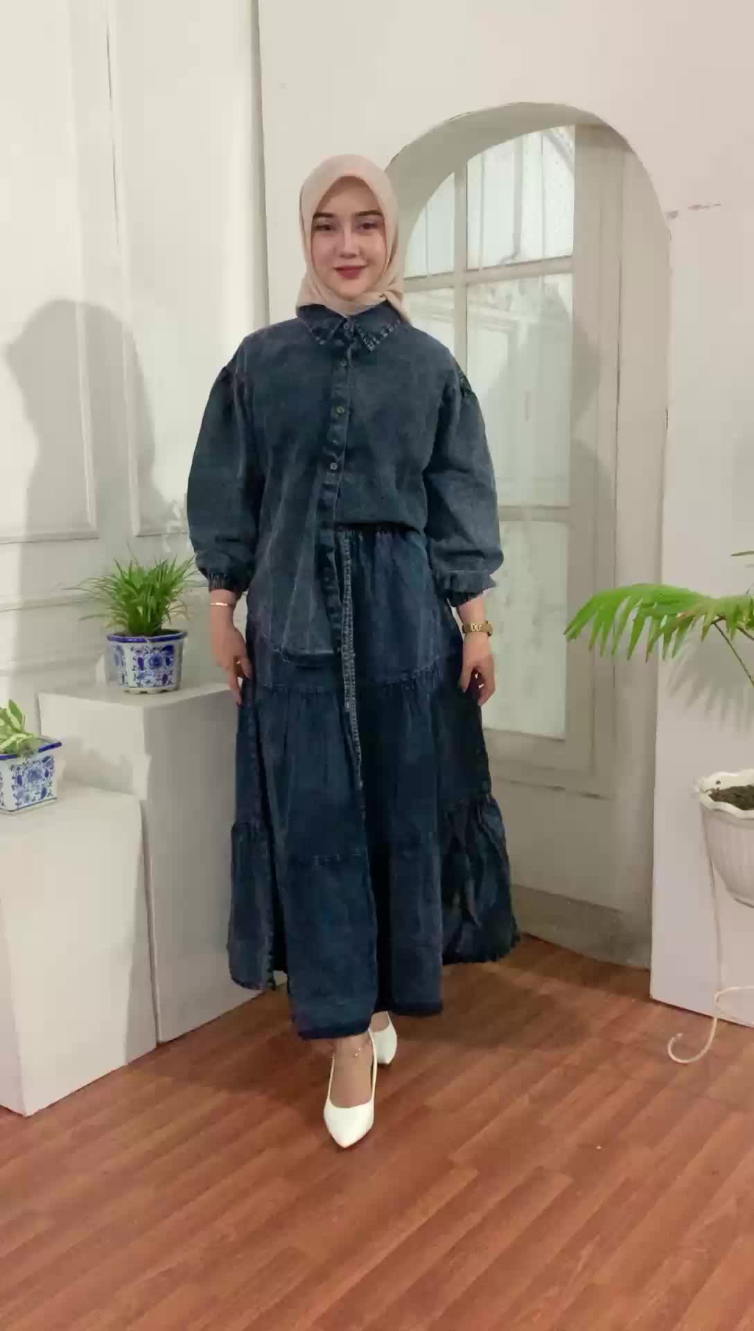 SETELAN ROK KEMEJA JEANS// ONESET ROK JEANS JUMBO  Atasan Wanita