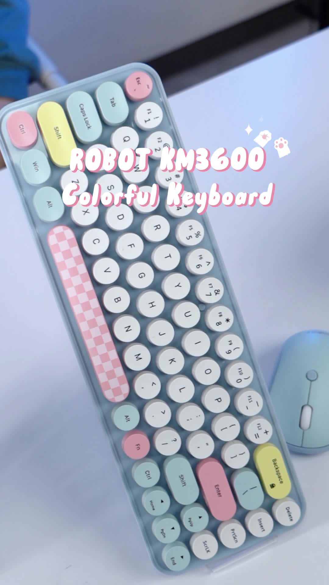 ROBOT KM3600 Pastel Colorful Keyboard Dan Mouse Wireless  Computer  Laptop Combo Set 2.4G Garansi 1 Tahun [BISA COD]
