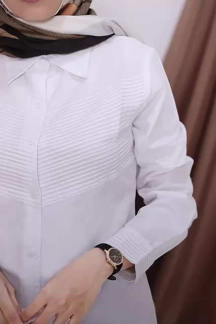 kemeja putih rempel bordir lipit dada garis lipat formal kerja kantor jumbo wanita premium atasan lembut panjang Cewek Baju