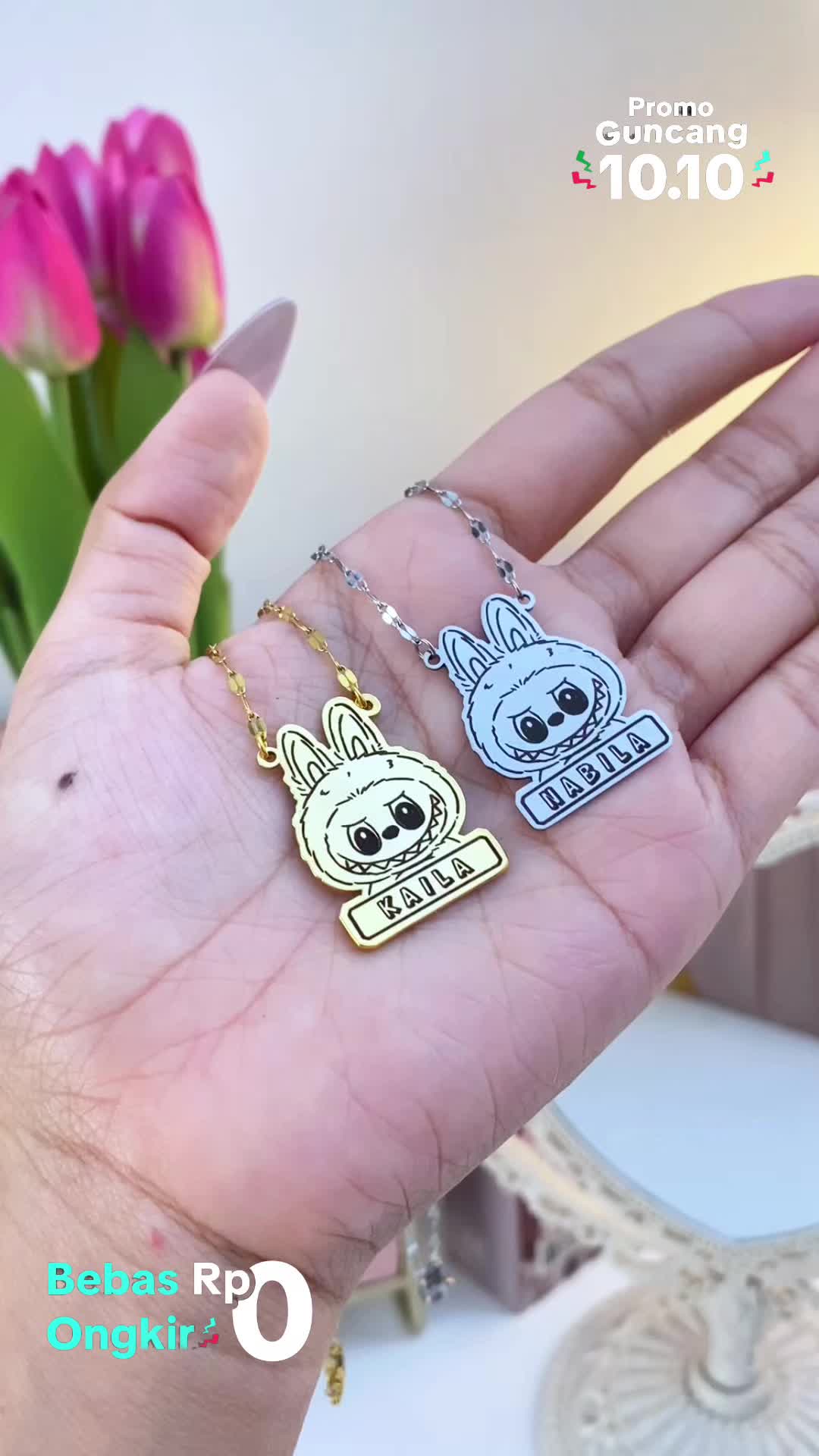 LABUBU NECKLACE Kalung Kustom Nama Anak Perempuan Anti Karat Costume Fashion