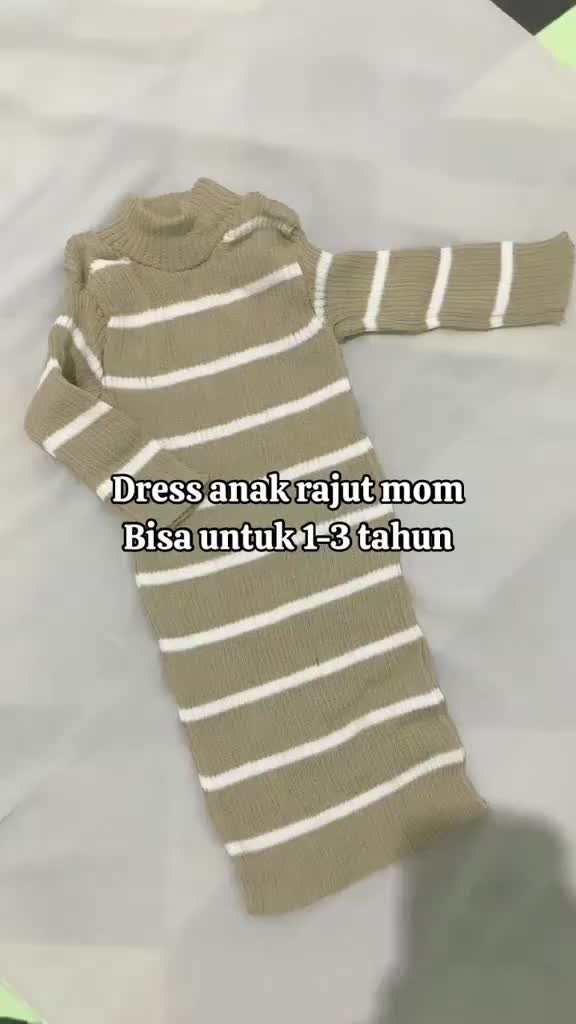 Dress Rajut Anak Perempuan Salur Lengan Panjang Korean Style 1-3 Tahun Katun