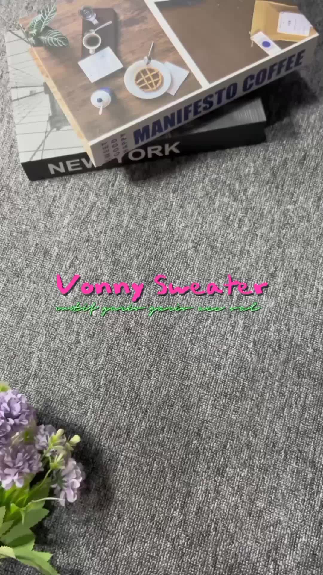 VONNY Sweater motif stripe garis garis aksesoris selendang syal korean style bahan rajut Salur Panjang Atasan Wanita Knitwear Oversize Baju Cardigan  Crop Outer  Hitam Top