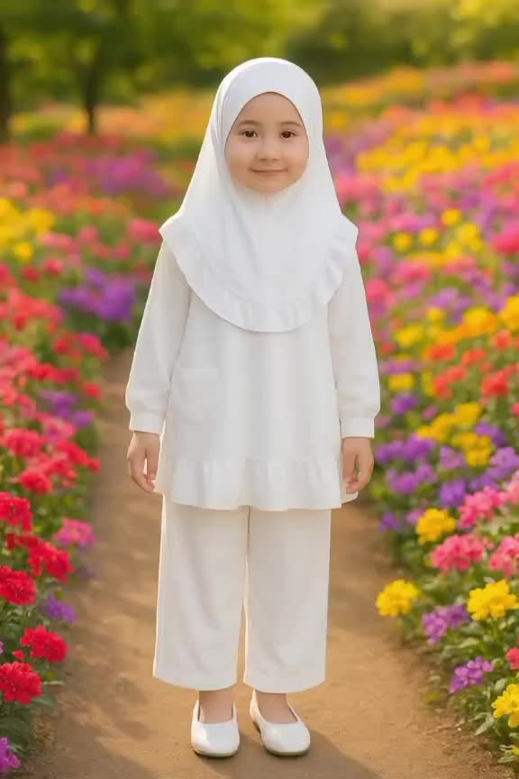 Nuha Set Setelan Anak  Putih Muslimah Lengkap dengan jilbab Usia 4-8 Tahun Bahan Katun Premium Cocok Untuk Mengaji Manasik Haji
