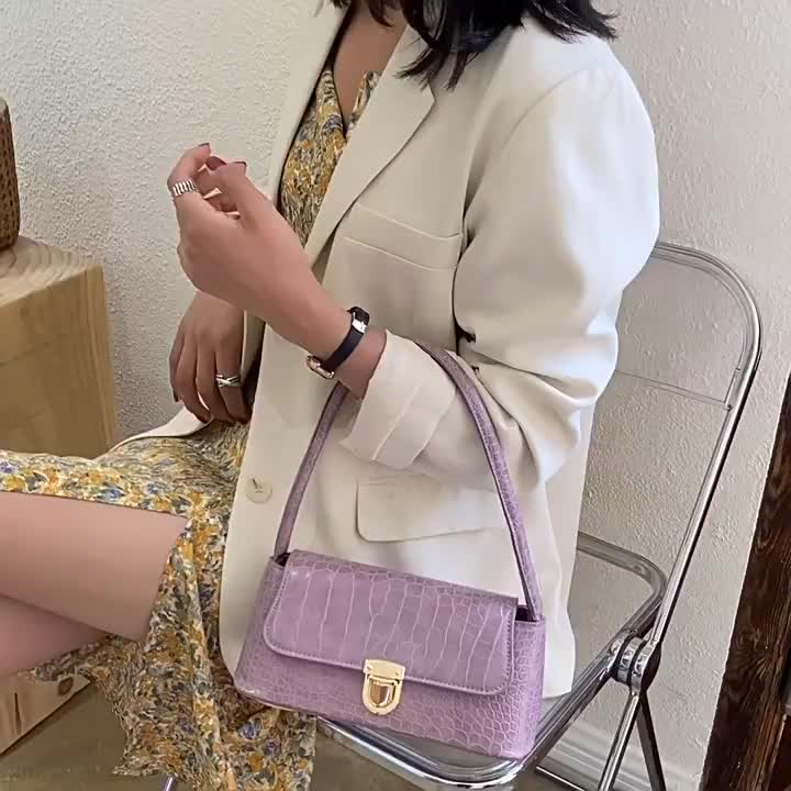 Tas Wanita Korea Style Totebag Selempang Wanita Shoulder Bag Kulit Croco Tali Kokoh Kunci Putar Polos DMTS036 - Putih - Slingbag tas  gemoy