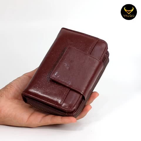 VALQO KIONA Dompet Kulit Sapi Wanita 13 Kartu 2 Foto Slot Resleting Dompet Kecil Dompet Pendek Wanita Hitam Uang