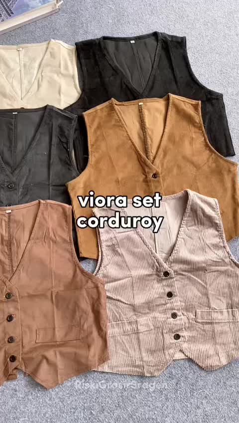 Viora Set Rompi dan Celana Wanita Corduroy One Set Setelan Wanita Kekinian