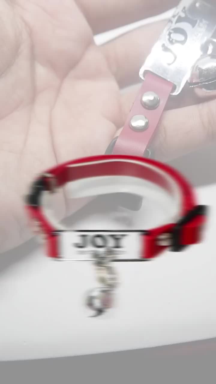 Kalung Kucing Nama Kulit Sintetis Custom Akrilik Murah TAG03 Joy Breed Official