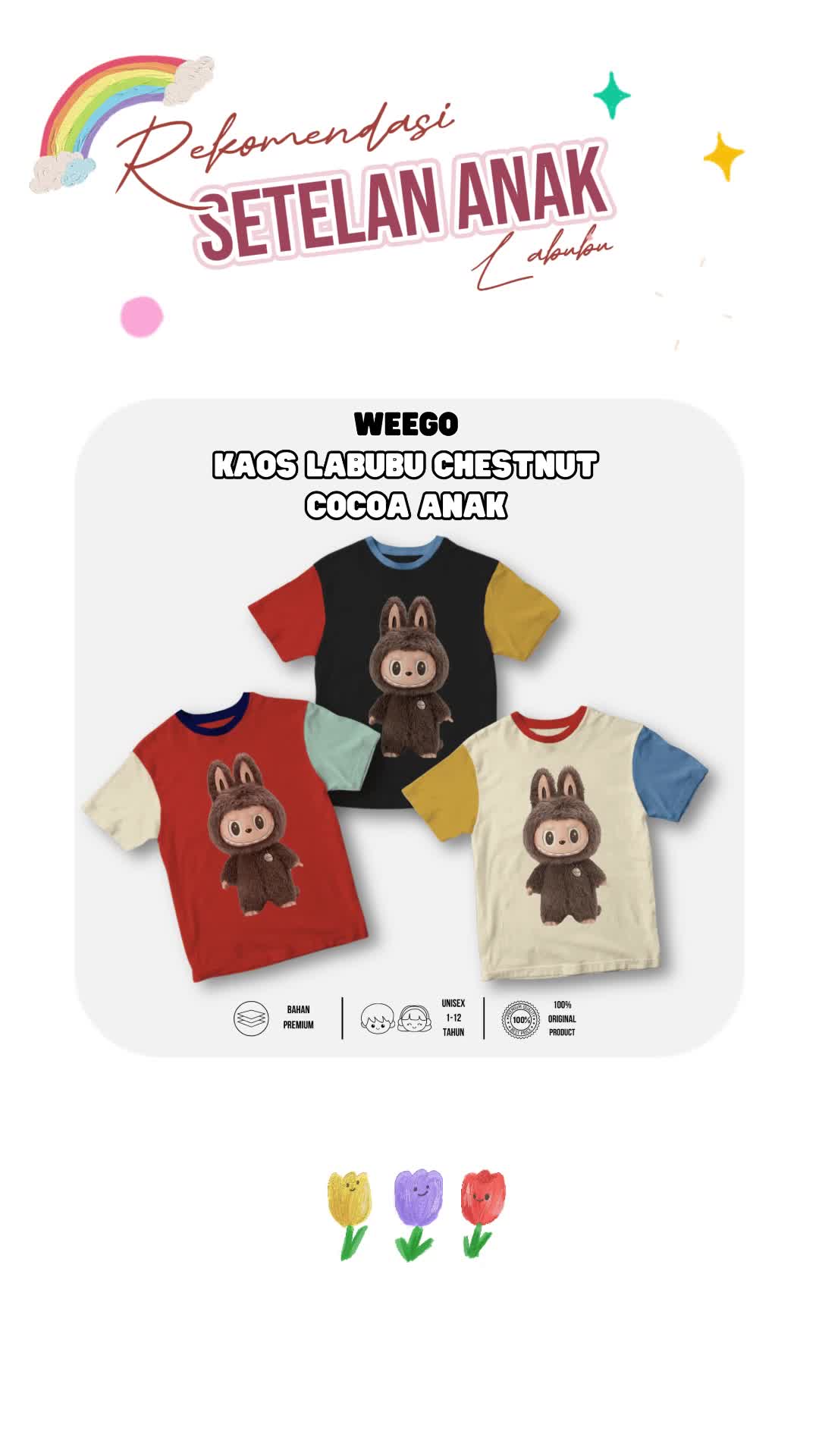 Kaos Anak Kombinasi Laki Laki Perempuan Lengan Pendek Atasan Usia 1-12 Tahun Motif Karakter Lucu  K219 Full Color Cotton Combed 30s - WEEGO