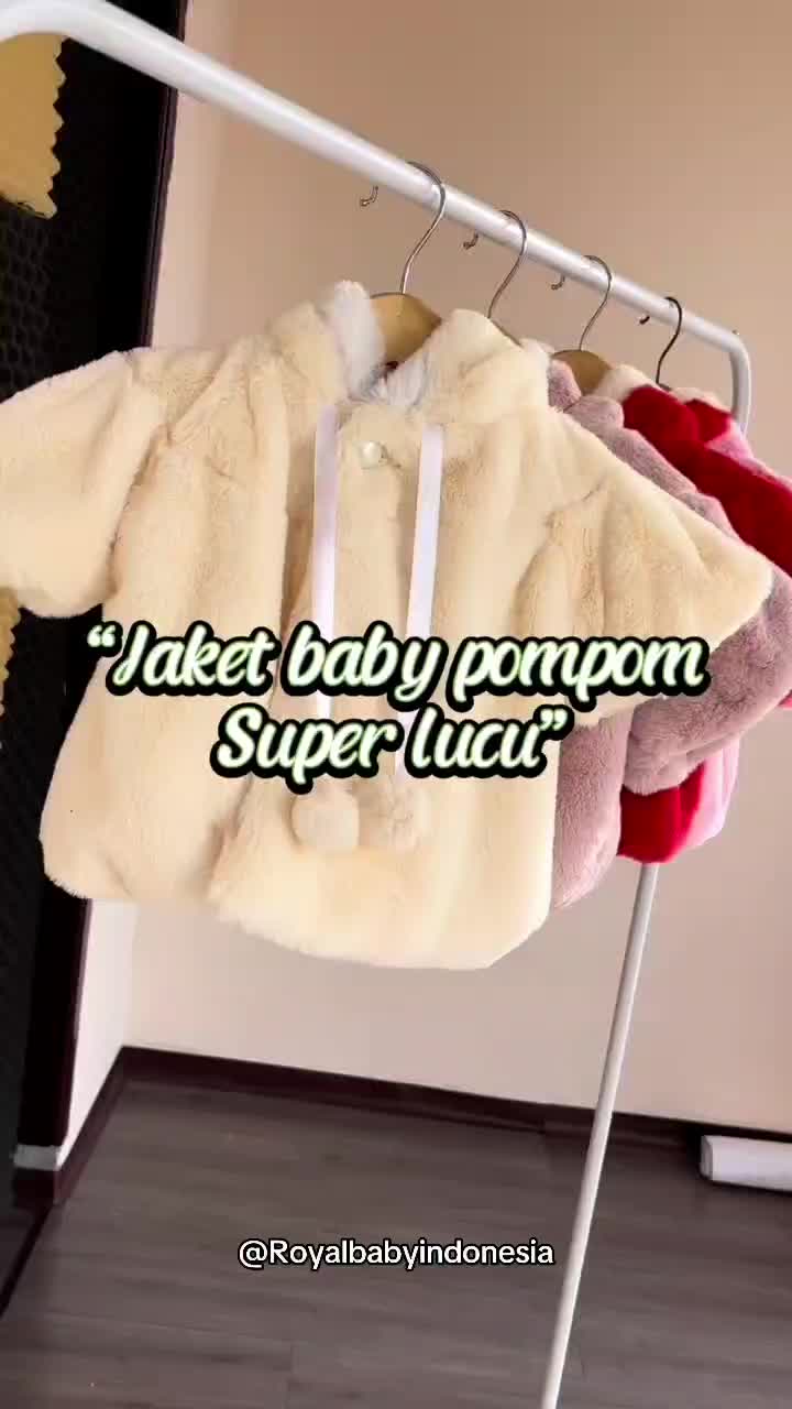 Little Rabbit Jaket Anak Bayi Perempuan Dengan Pompom 0-3 Tahun Lengan Pendek Cewek Bahan Bulu Sintetis Fashion Premium Pink