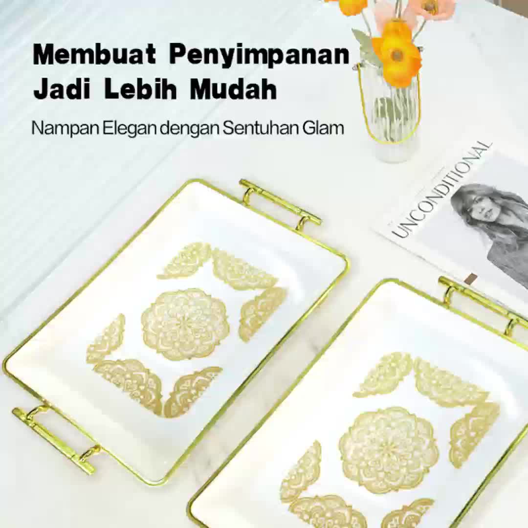 BSS Piring makan keluarga premium/piring makan keluarga/ kotak makanan hadiah premium Emas Alat Buah Kitchenware,Dilengkapi dengan penutup transparan.