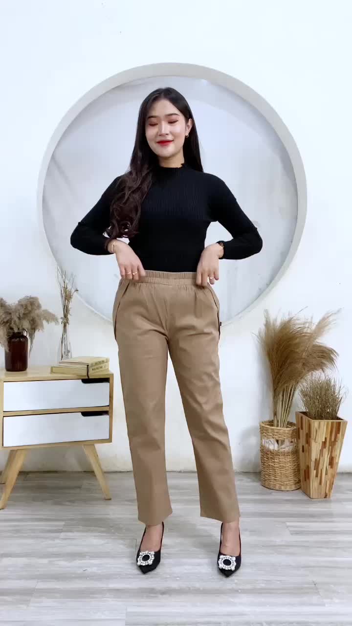 Celana Cino Wanita Bahan Melar Elastis Elasabeth Pants Celana Panjang Basic Kain Katun Standar Stretch Kulot Formal celana korea Loose Kantor Baggy Simple