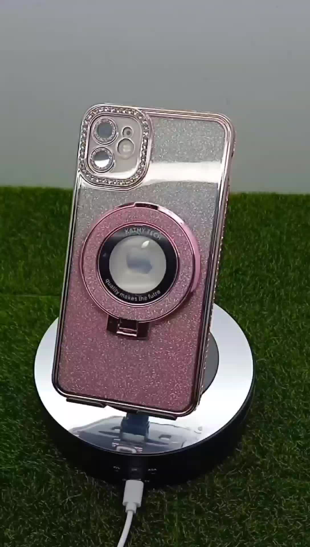 Casing Glitter Berlian Mewah untuk iPhone 11-15 Plus Pro Max dengan Dudukan Magsafe Holder dari Kathy Tech Smartphone Case magsafe iphone