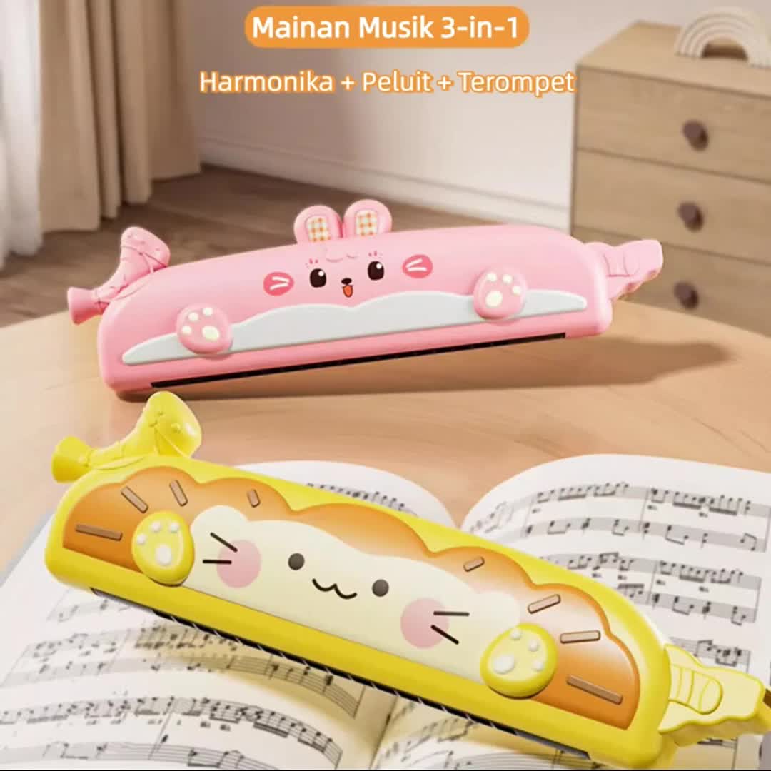 Mainan Musik Tiup Anak 3-in-1 Harmonica+Terompet+Peluit Dengan Bentuk Lucu 3D Melatih Kapasitas Paru-paru Bayi Dan Anak  - k harmonika alat  musik Hadiah Belajar Edukasi
