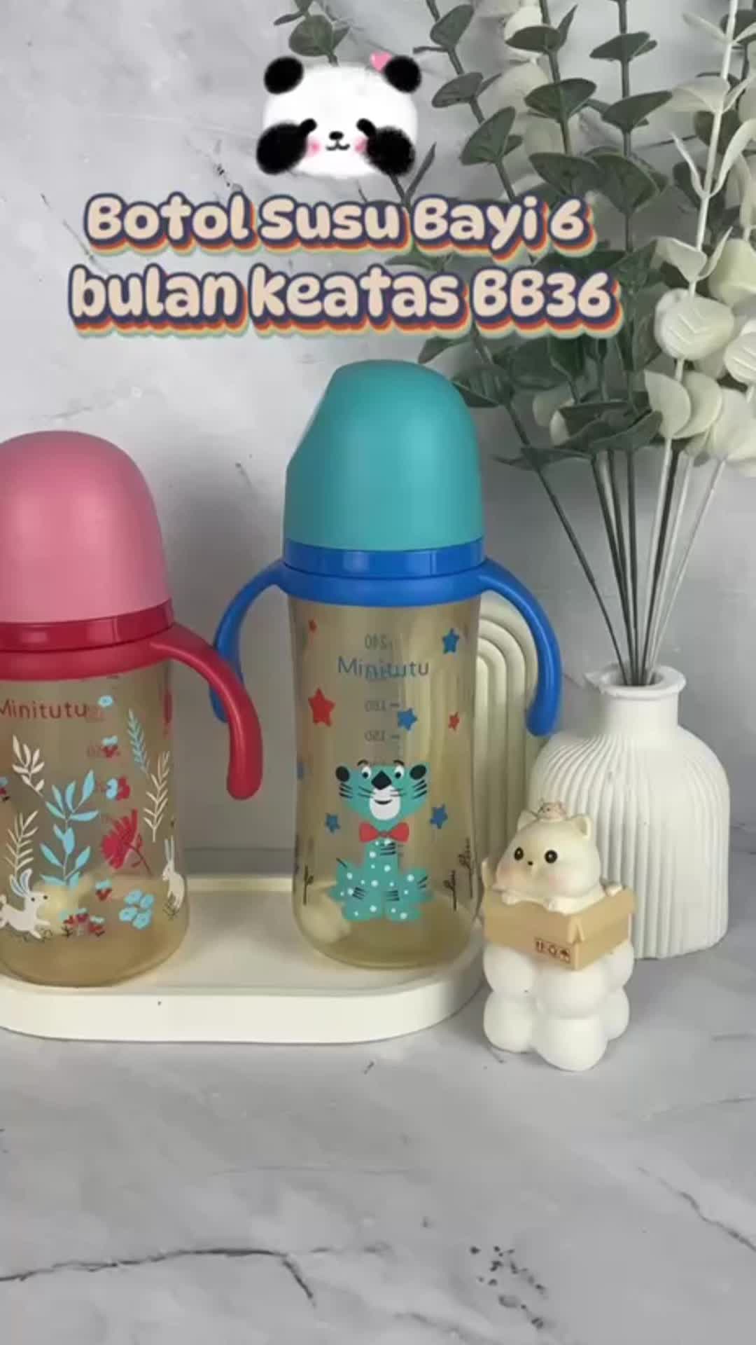 Minitutu PP 3in1 Botol Susu Bayi 6 Bulan Keatas Botol Minum Motif Kartun Anti Tumpah BPA Free BB36