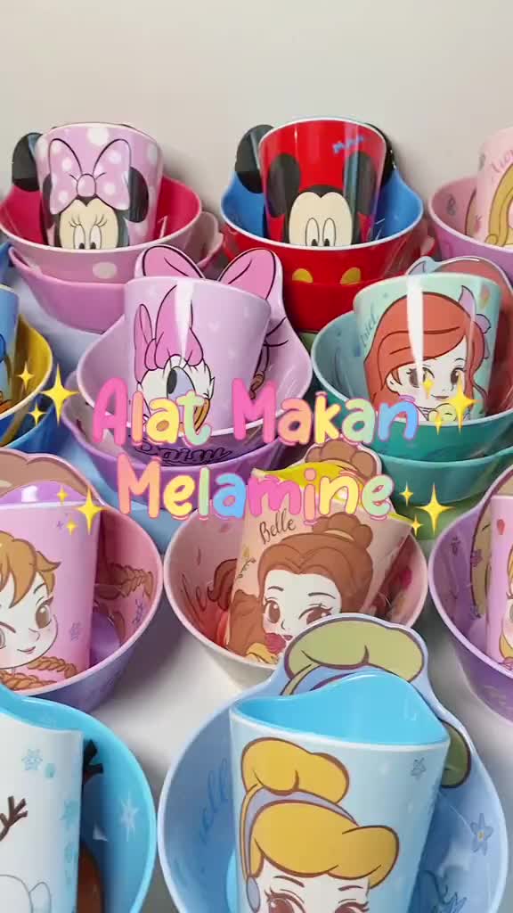 Mangkuk Bowl Anak Melamine Plastik Disney Princess Snow White Aurora Elsa Rapunzel Stitch Car Monster Inc