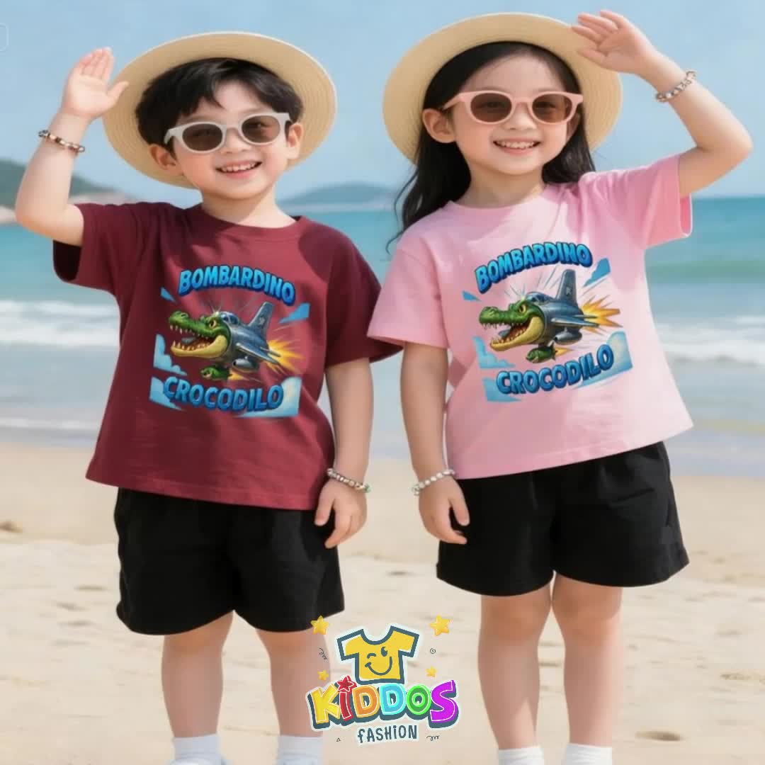 Baju Setelan Anak UNISEX - Pakaian Kaos dan Celana Pendek Fashion Anak Laki Laki dan Perempuan Usia 5-15 Tahun - Motif ANOMALI CROCOBOM Bombardino Crocodilo