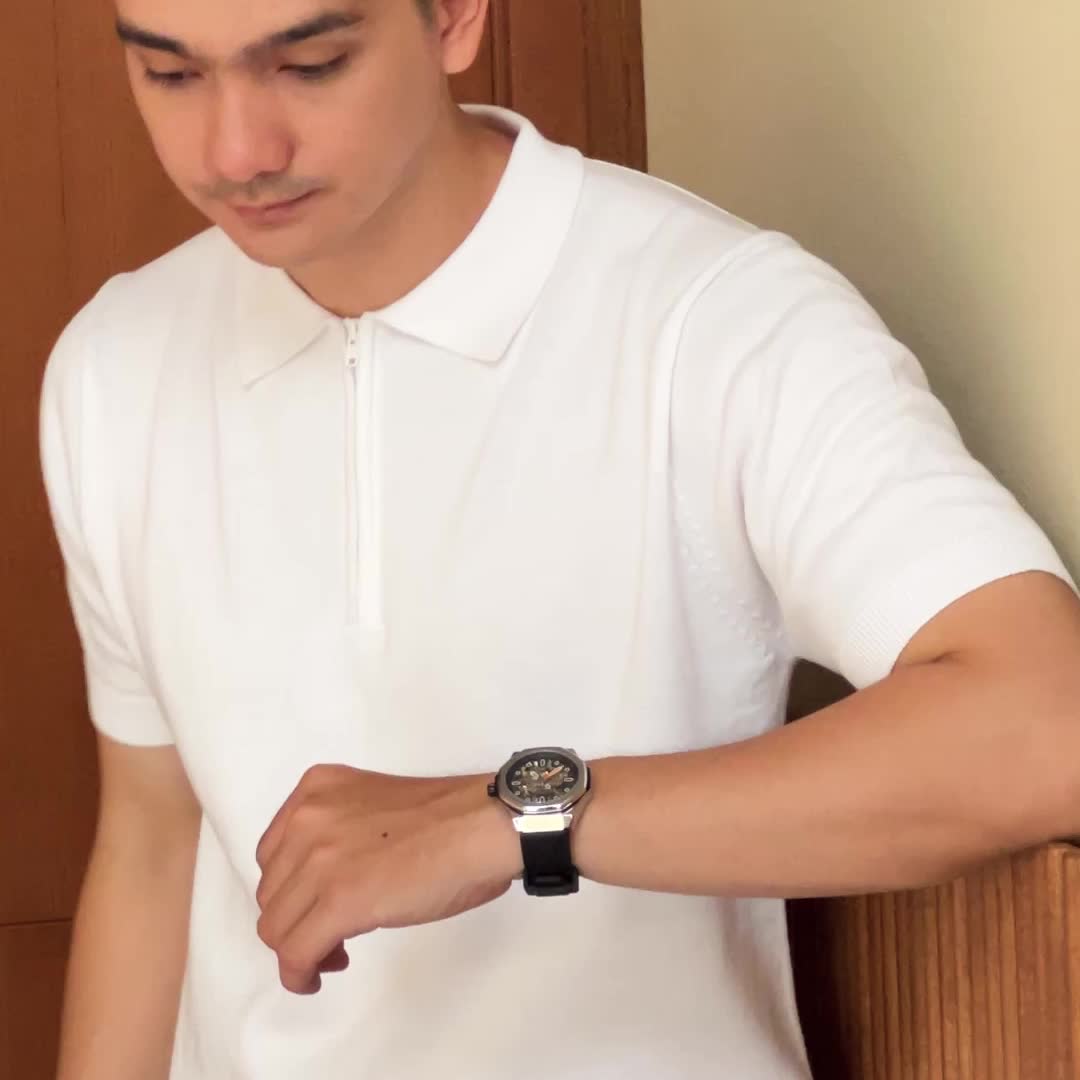 Gomuda Sweater Rajut Pria Polo Zip Neck Kerah Knitwear Bright White