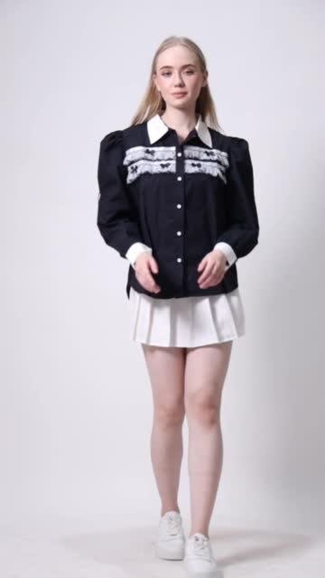 [ Senchi ] - Michi Lace Shirt / Kemeja Renda Plisket Organza / Atasan Kemeja Puffy Wanita Style Jepang Korea / Kemeja Wanita Lengan Balon