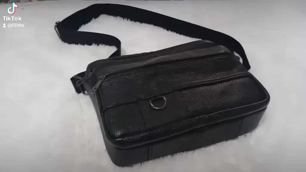 Tas samping pria kulit sapi model ring D Kulit asli